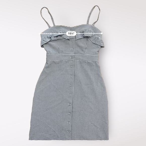 Honey Punch NWOT Gingham Button-Up Short Mini Dress Size S Black White - Picture 3 of 9